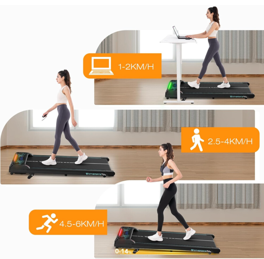 CITYSPORTS Walking Pad med Lutning och LED-display