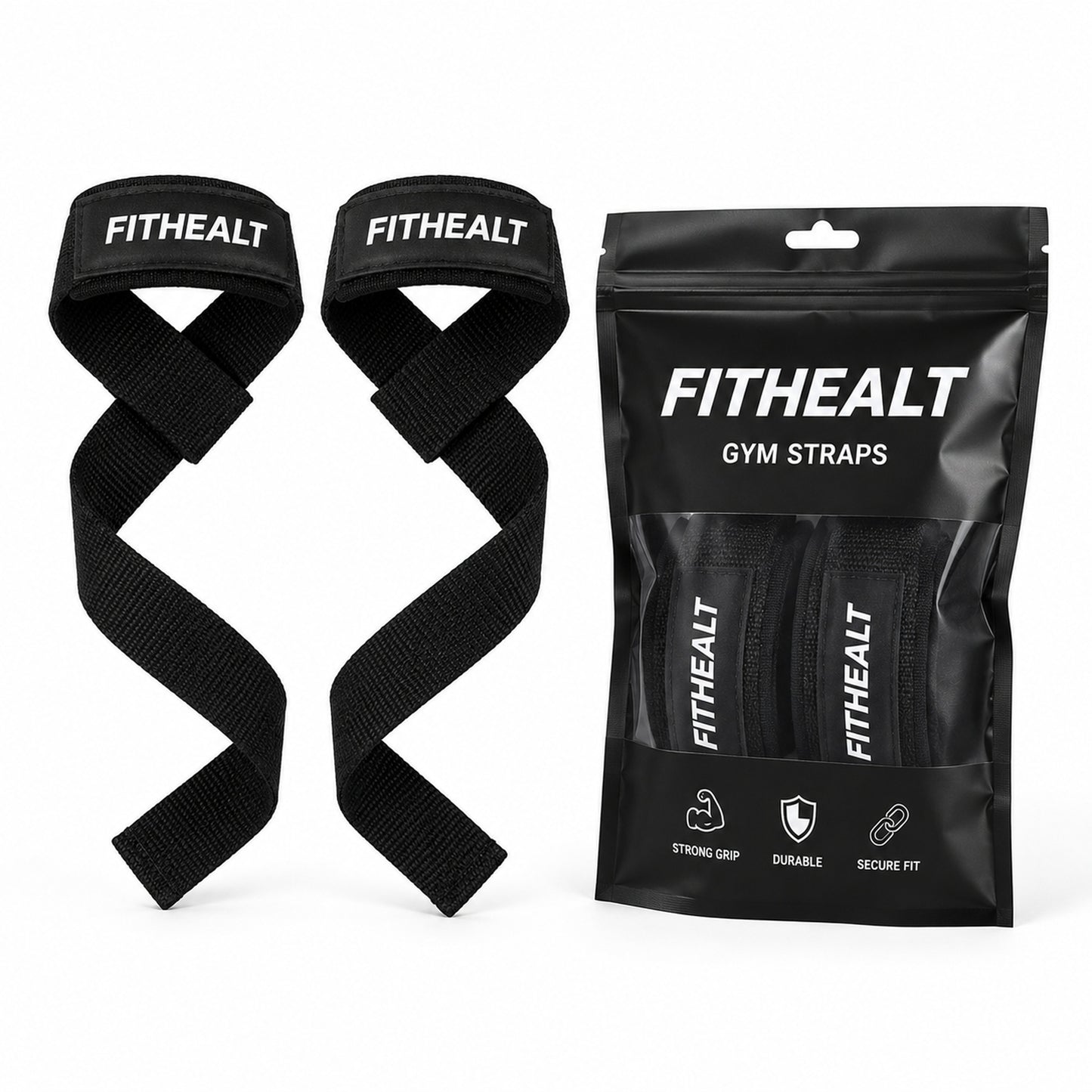 Fithealt Gym Straps – Svarta dragremmar för styrketräning och bättre grepp