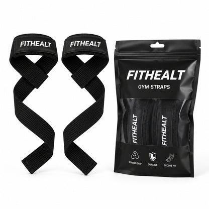 Fithealt Gym Straps – Svarta dragremmar för styrketräning och bättre grepp