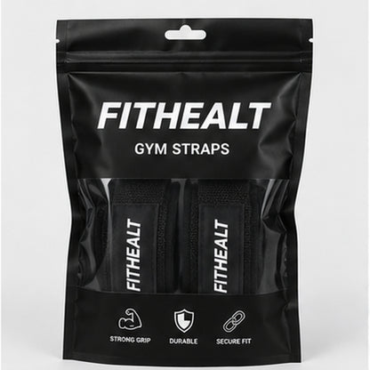 Fithealt Gym Straps – Svarta dragremmar för styrketräning och bättre grepp