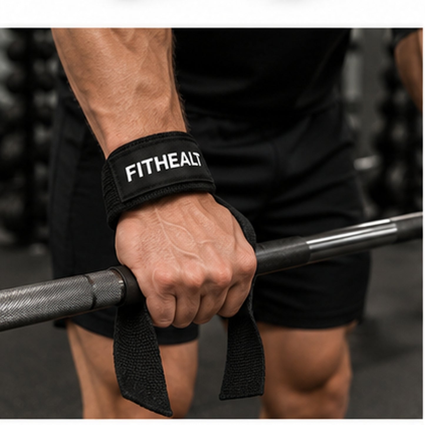 Fithealt Gym Straps – Svarta dragremmar för styrketräning och bättre grepp