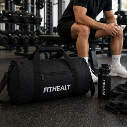 Fithealt Gymväska – Svart träningsväska med skofack och axelrem
