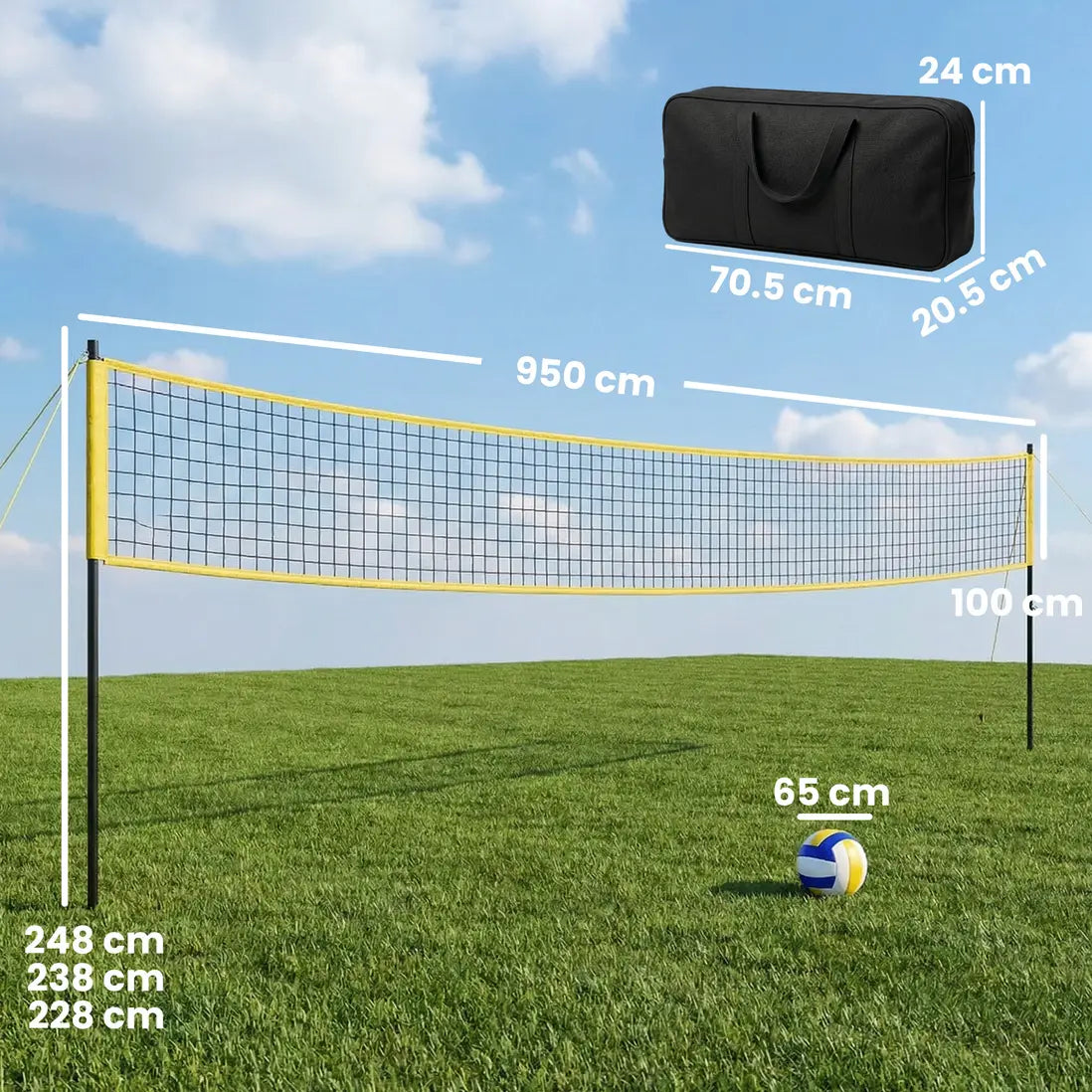 SPORTNOW Portabelt Volleybollnät med Justerbar Höjd
